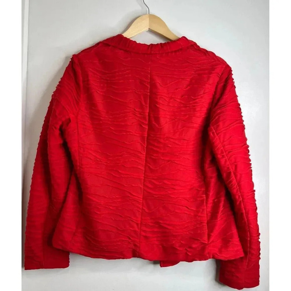 Chicos red blazer jacket open front textured zipper pockets career size Medium - Picture 4 of 4